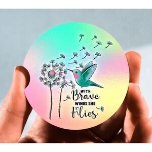 Set of 2 Car Coasters, With Brave Wings She Flies Coaster,‎ Neoprene Car Coaster